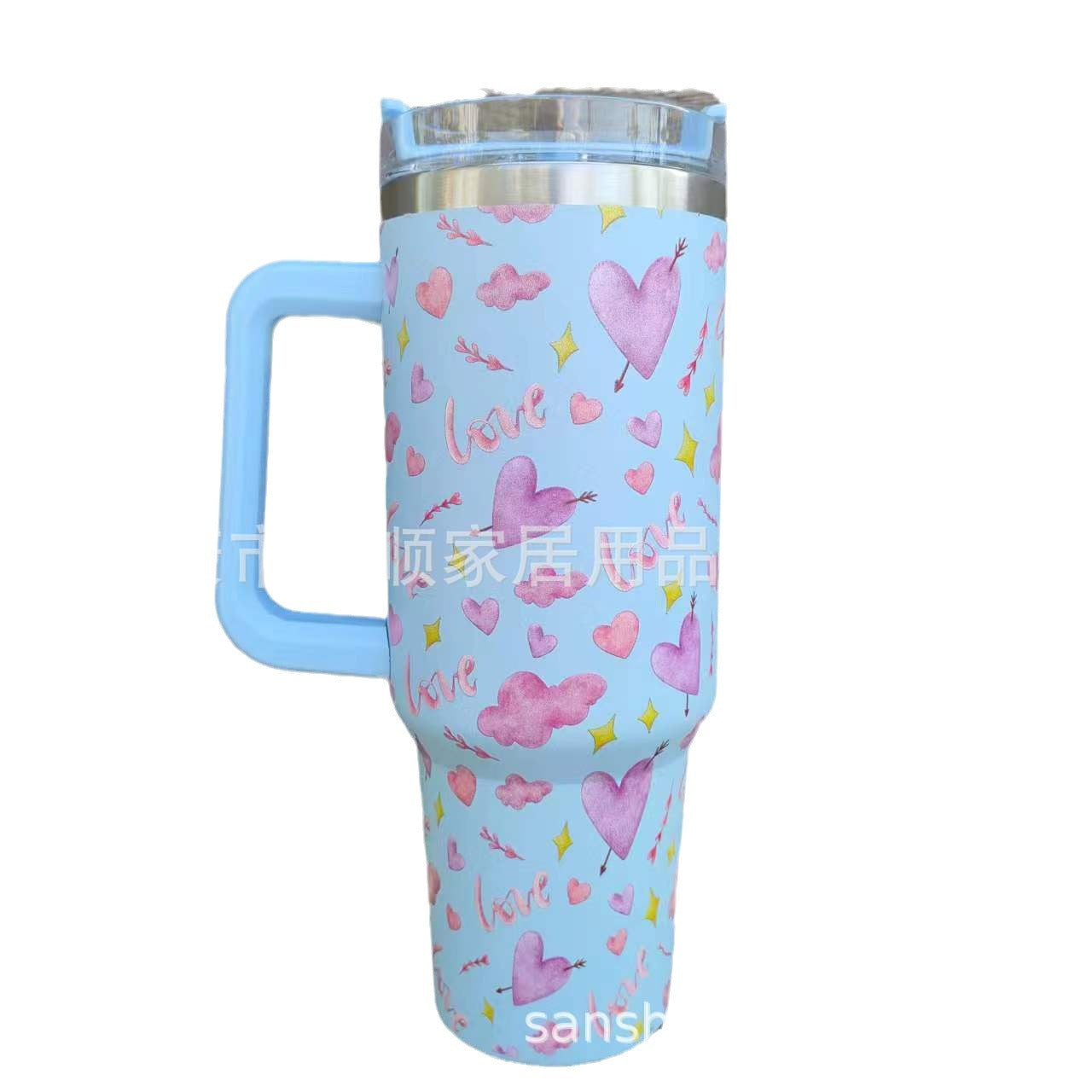 New Double-layer Stainless Steel Vacuum Large Capacity 40oz Valentine's Day Thermos Cup For Men And Women Couples With Handle Car Cup