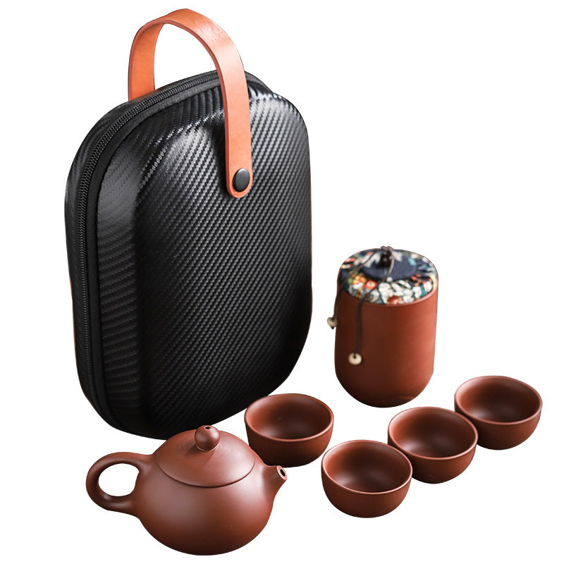 Travel Tea Set Portable Set Quick Guest Cup Home Purple Sand One Pot Four Cups Tea Canister Outdoor Travel Car