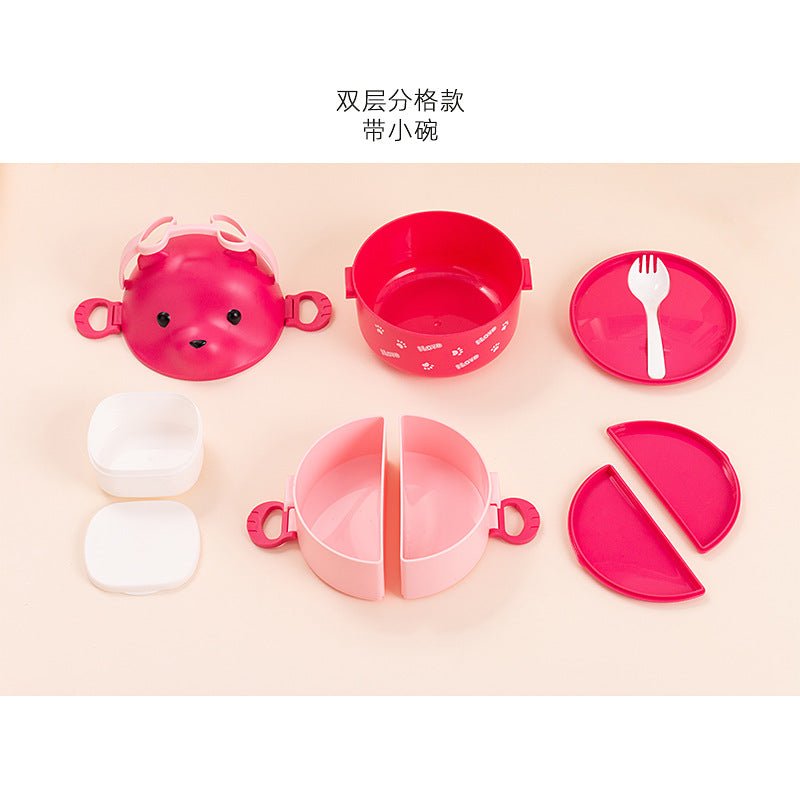 Glasses Bear Double-layer Portable Lunch Box Separated Layered Office Workers&#039; Lunch Box Japanese-style Student Lunch Box Large Capacity With Spoon