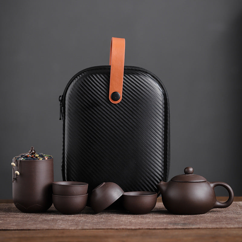 Travel Tea Set Portable Set Quick Guest Cup Home Purple Sand One Pot Four Cups Tea Canister Outdoor Travel Car