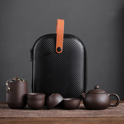 Travel Tea Set Portable Set Quick Guest Cup Home Purple Sand One Pot Four Cups Tea Canister Outdoor Travel Car