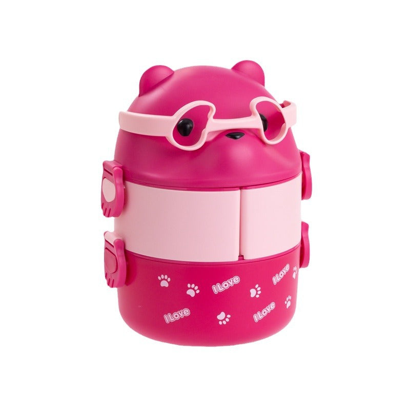 Glasses Bear Double-layer Portable Lunch Box Separated Layered Office Workers&#039; Lunch Box Japanese-style Student Lunch Box Large Capacity With Spoon