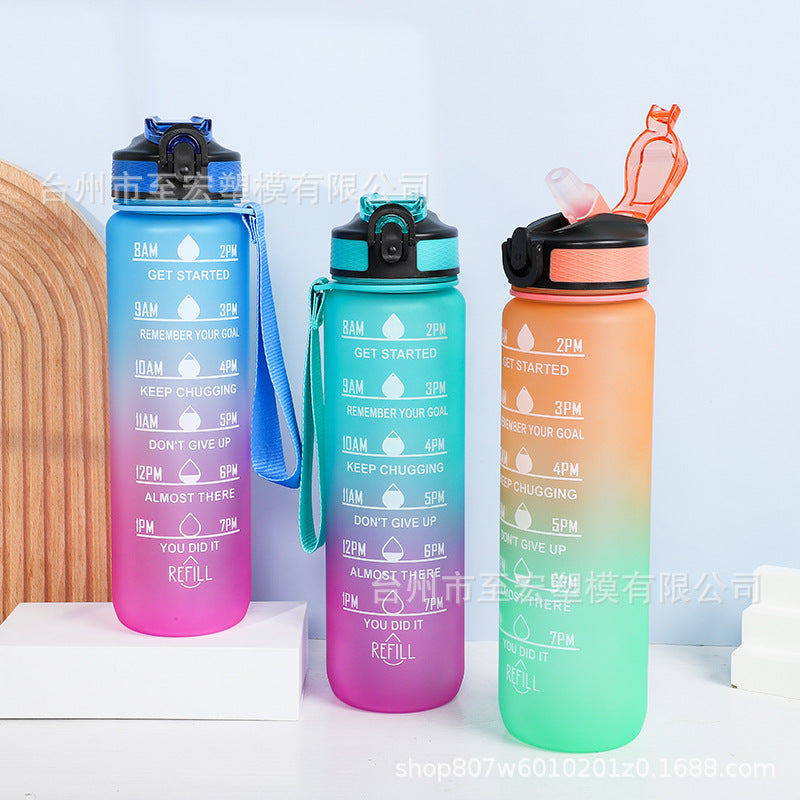 Large-capacity 1000ML Space Cup Bouncing Cover Portable Plastic Water Cup Gradient Personalized Gift Cup Spot Sports Cup