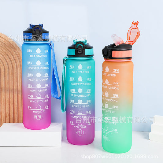 Large-capacity 1000ML Space Cup Bouncing Cover Portable Plastic Water Cup Gradient Personalized Gift Cup Spot Sports Cup