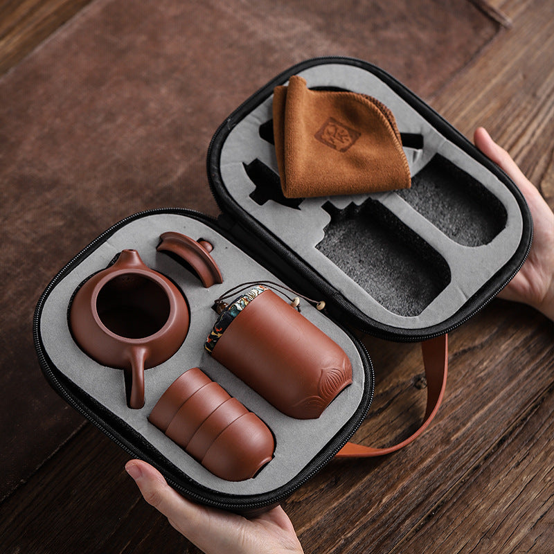 Travel Tea Set Portable Set Quick Guest Cup Home Purple Sand One Pot Four Cups Tea Canister Outdoor Travel Car