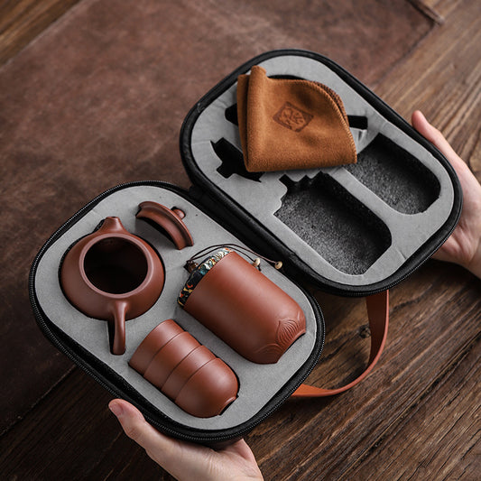 Travel Tea Set Portable Set Quick Guest Cup Home Purple Sand One Pot Four Cups Tea Canister Outdoor Travel Car