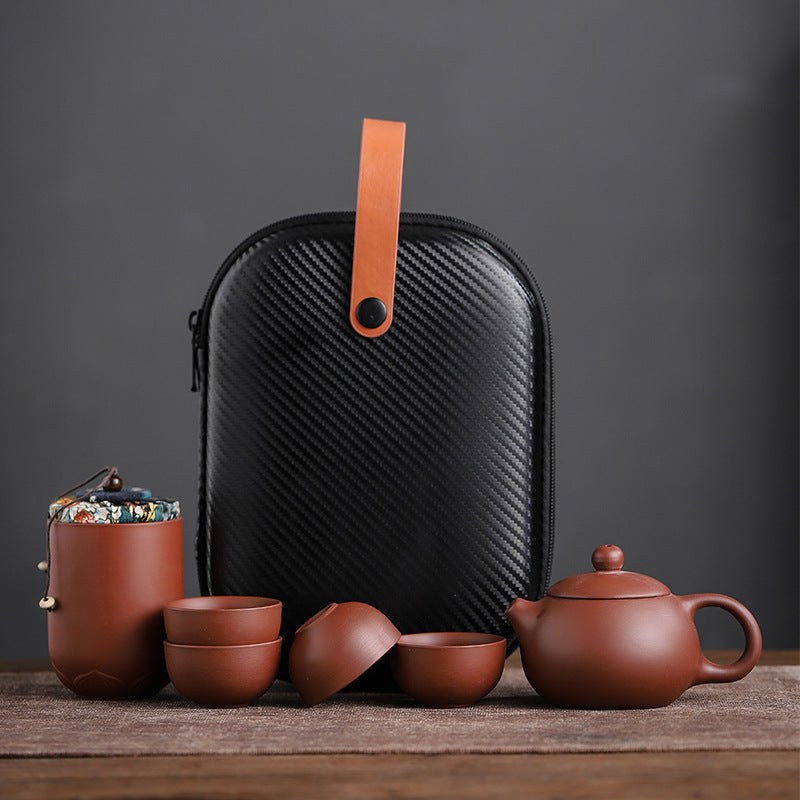 Travel Tea Set Portable Set Quick Guest Cup Home Purple Sand One Pot Four Cups Tea Canister Outdoor Travel Car