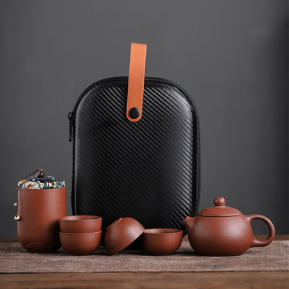Travel Tea Set Portable Set Quick Guest Cup Home Purple Sand One Pot Four Cups Tea Canister Outdoor Travel Car