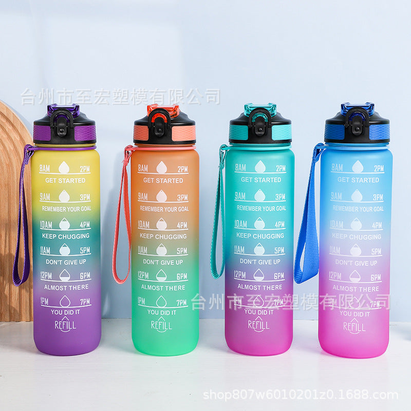 Large-capacity 1000ML Space Cup Bouncing Cover Portable Plastic Water Cup Gradient Personalized Gift Cup Spot Sports Cup