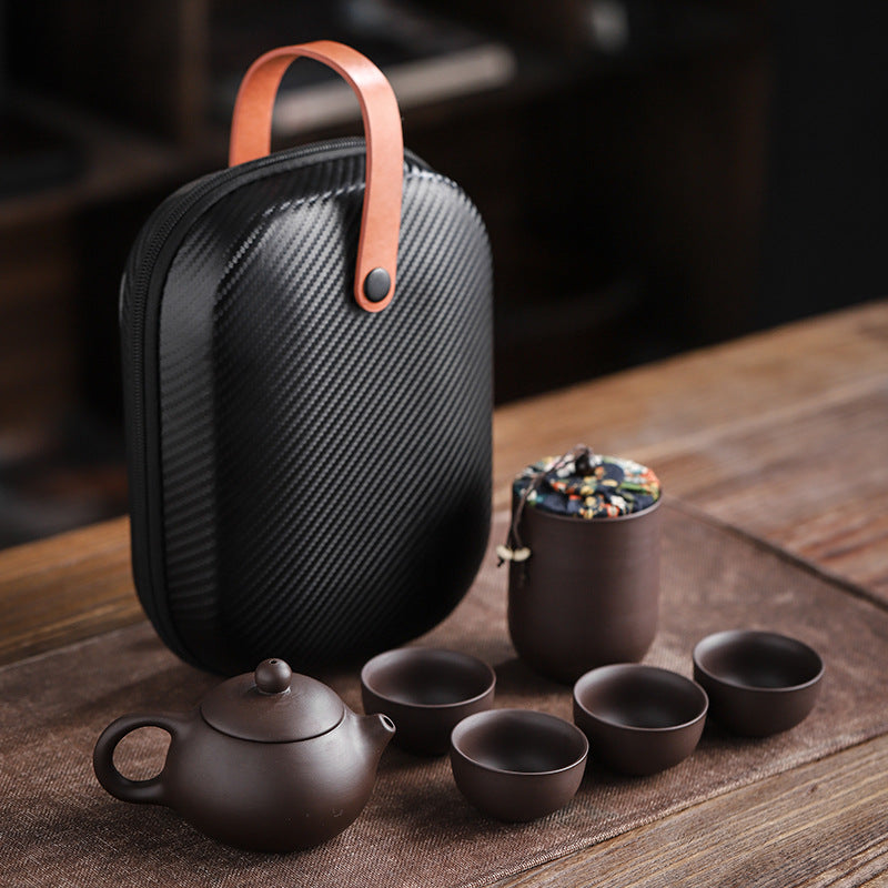 Travel Tea Set Portable Set Quick Guest Cup Home Purple Sand One Pot Four Cups Tea Canister Outdoor Travel Car