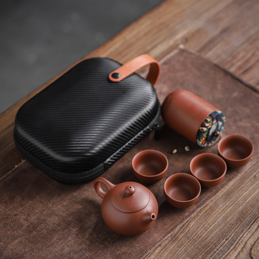 Travel Tea Set Portable Set Quick Guest Cup Home Purple Sand One Pot Four Cups Tea Canister Outdoor Travel Car